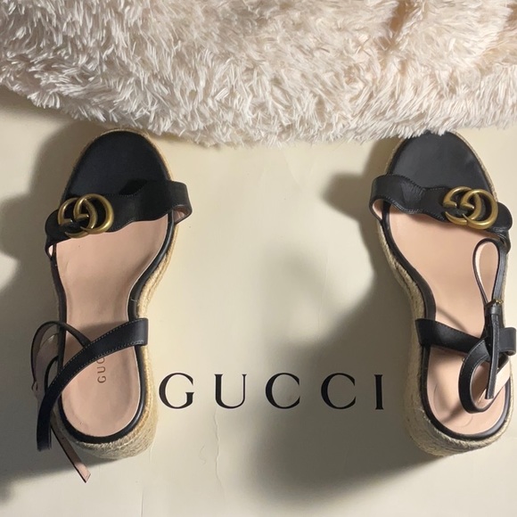 Gucci-WOMEN'S LEATHER PLATFORM ESPADRILLE - Picture 2 of 5